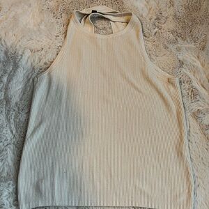 Sleeveless Ribbed Knit Top - Cream